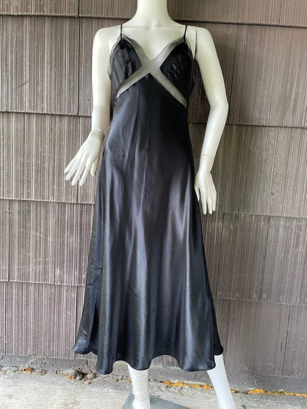 🔥VTG Y2K Victoria’s Secret Silky Satin Sheer Mesh Long Nightgown Dark Romantic